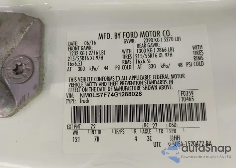 2016 Ford Transit Connect Xlt z USA, uszkodzony, nr VIN NM0LS7F74G1288028